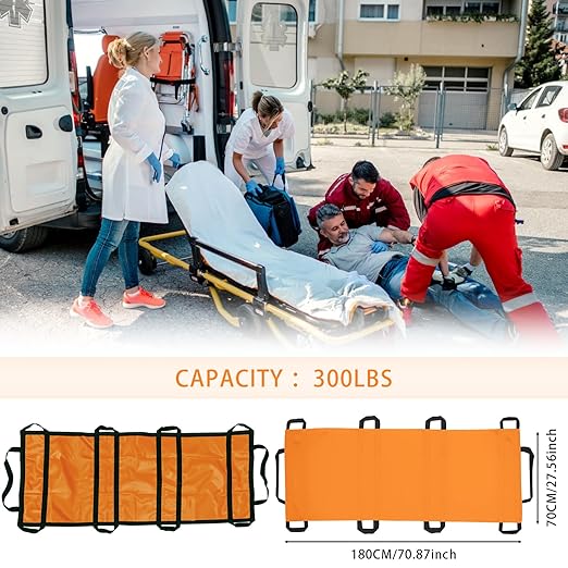 Portable Transport Stretcher with 10 Handles – Lightweight Dog Stretcher & Gurney, Patient Animal Mover for Emergency Casualty Evacuation, 300lbs Capacity (Orange) Large