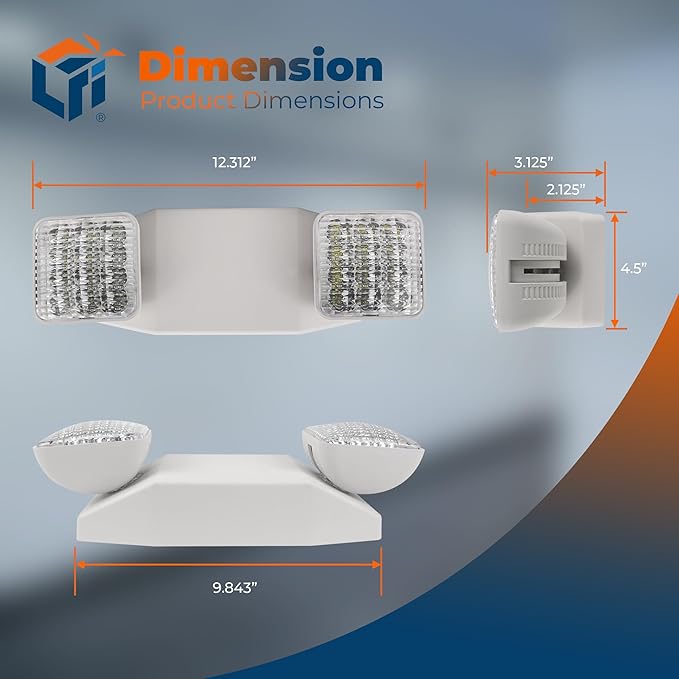 LFI Lights® Emergency Lights for Business, LED Emergency Light with Battery Backup, UL 924 Listed, Adjustable Square LED Heads, White, Commercial Indoor Lighting, EL2WBB 2 Pack