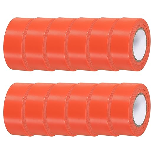 MECCANIXITY Flagging Tape,12 Pcs Non-Adhesive Plastic Neon Survey Marking Tape 1 Inch x 98 Feet for Tree Hunting Boundaries Hazardous Areas Marking Ribbon Orange