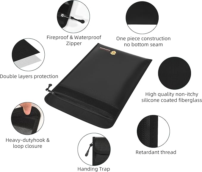 2 Pcs Fireproof Document Bag (15 x 11 inch), Waterproof Fireproof Money Bag for Cash with Zipper, Fire Safe Envelope Bag for Cash, Valuables, Legal Documents
