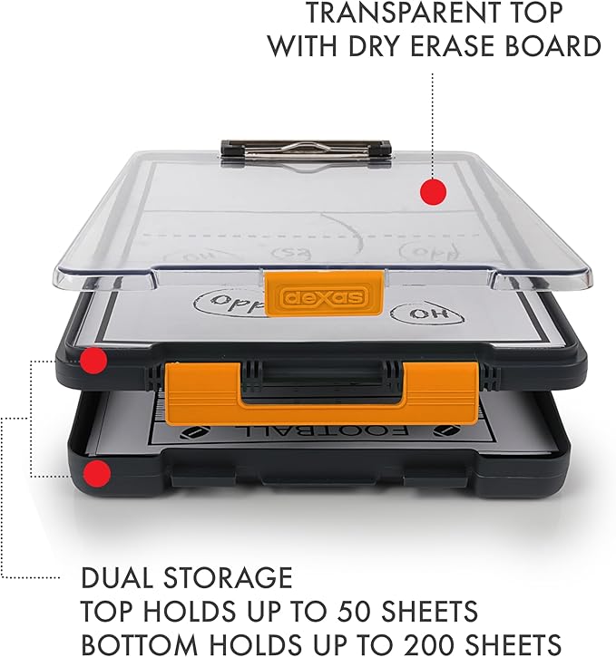 Dexas Clearview Clipcase Dry Erase clipboard, 13.75 x 9.5 Inch, Orange.See Papers Clearly Outdoors,Stay Organized & Dry Ideal for Coaching,Teaching,homeschooling,Art, Trades& Medical pros(Pack of 6)