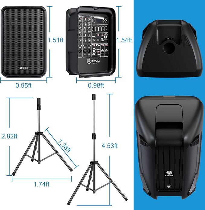 Professional Portable All-in-One Integrated 2-Way PA System Fixed Setup, Suitcase Design w/ 8-Channel Mixer, 2 Speaker Stands, Bluetooth, Mic for Performances, Presentations