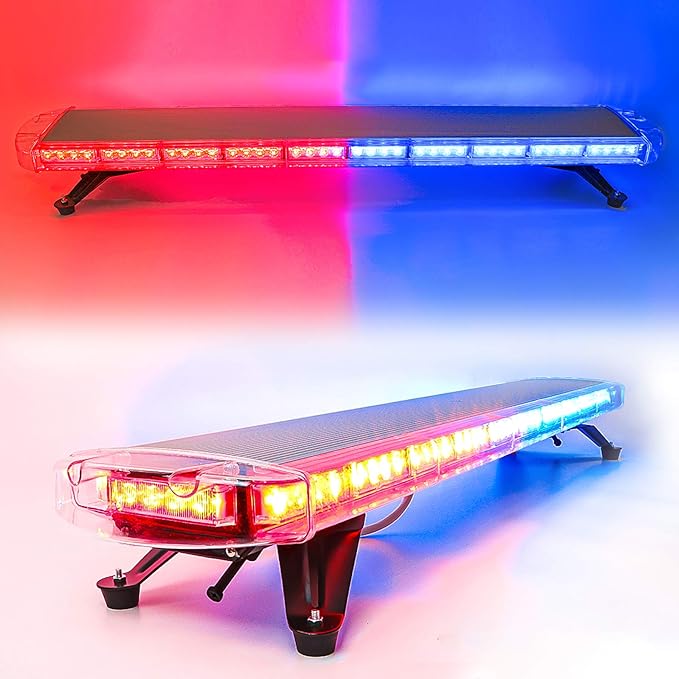 47" 88 Red Blue LED Light Bar Fit For Police Cops Vehicles Truck Cars Extreme High Intensity Construction Emergency Warning Strobe Rooftop Low Profile Law Enforcement Hazard Flashing Universal