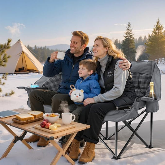 Heated Double Camping Chair, Oversized Camping Loveseat with 4 Heating Zones and 3 Temperature Settings, Portable Heated Double Chair for Outdoor Use（Battery Not Included）