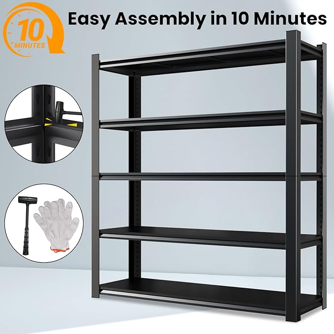 Garage Shelf,Heavy Duty Storage Rack Load 3000lb,5-Tier Metal Garage Shelving for Kitchen,Basement,24" D x 47" W x 84" H