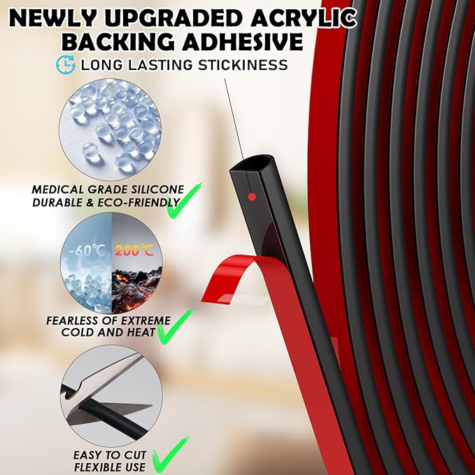 40FT Weather Stripping Door Seal - Self Adhesive Weather Insulation Strip Weatherstripping Silicone D Shaped Seal Strip Door Frame Gap Filler/Window Soundproofing