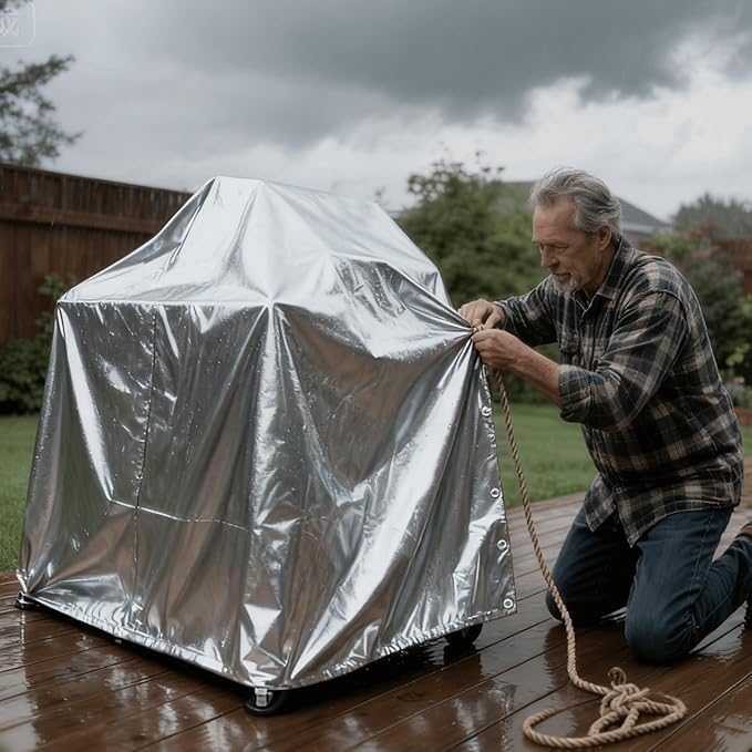 Sliver Tarps Heavy Duty Waterproof, 12 Mil Large Tarps with Grommets and Reinforced Edges, UV Tear Fade Resistant, Heavy Duty Tarps for Outdoors Patio Camping, 9 * 9FT