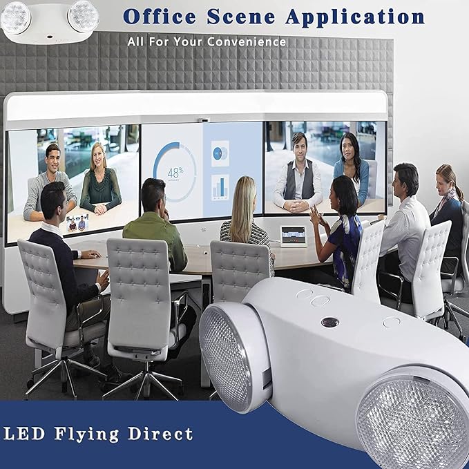 LED Emergency Lights with Battery Backup, Commercial Emergency Light, Two Adjustable LED Light Heads, UL 924 Qualified, AC120/277V, Hardwired Indoor Exit Lighting Fixtures for Business (2-Pack)