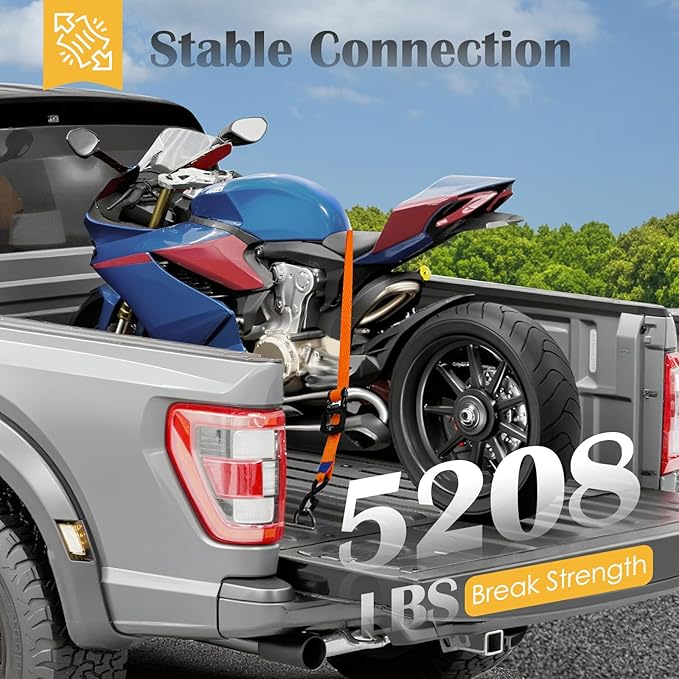 Ratchet Straps, 1.5 inch x 8.2 ft(4 Pack) Heavy Duty Tie Down Straps, Ratchet Tie Down Straps with Soft Loops-5,208 lbs (Orange)
