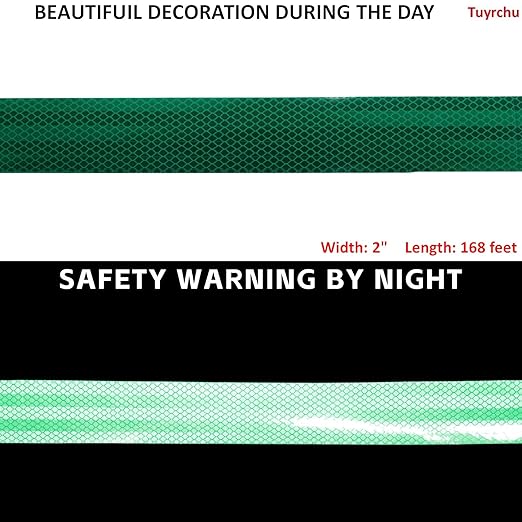 Non Fading Reflective Tape Green 2 inch Wide, Outdoor Waterproof High Visibility Safety Warning Reflector Sticker Strips (168 feet)
