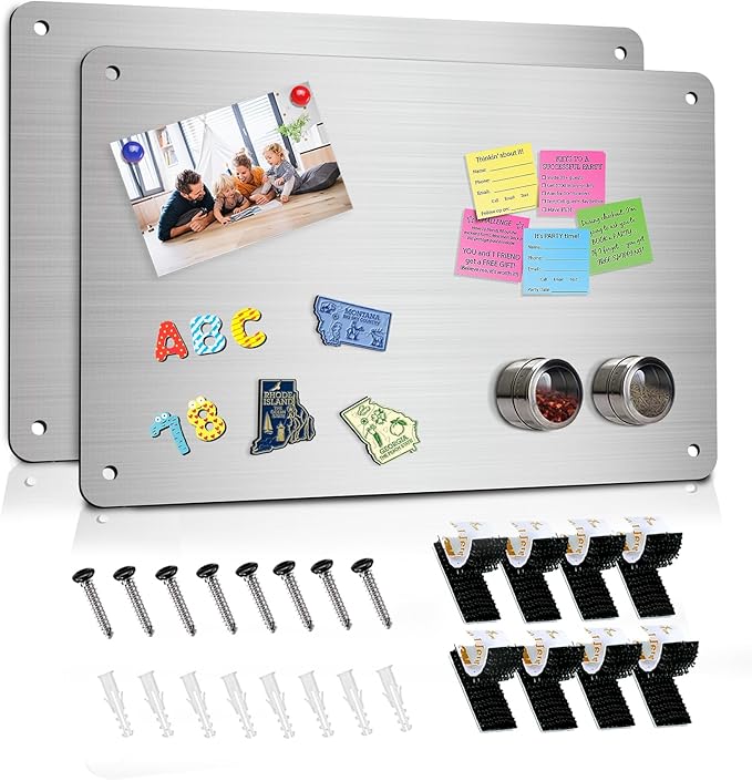 2Pack Magnetic Board 17.5" x 11.4" Magnet Bulletin Board is Suitable for displaying Notes, Photos, Magnetic Letters,Suitable for Walls, refrigerators, cabinets, etc (Silver)