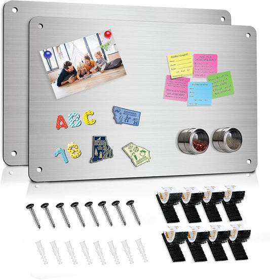 2Pack Magnetic Board 17.5" x 11.4" Magnet Bulletin Board is Suitable for displaying Notes, Photos, Magnetic Letters,Suitable for Walls, refrigerators, cabinets, etc (Silver)