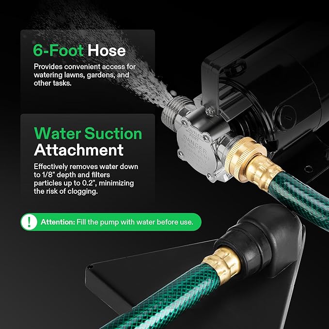 VIVOSUN 115V Water Transfer Pump, 1/10HP 330 GPH Portable Utility Pump with Water Hose Kit, Ideal for Removing Water from Gardens, Hot Tubs, Rain Barrels, Pools, Ponds, and Aquariums