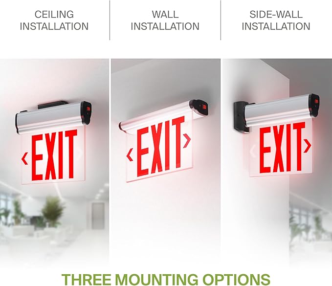 ASD LED Exit Sign with Battery Backup - 120/277V UL 3W Transparent Rotatable Emergency Exit Light for Business, Commercial Hardwired Damp Location Power Outage Lights, Red, 6 Pack