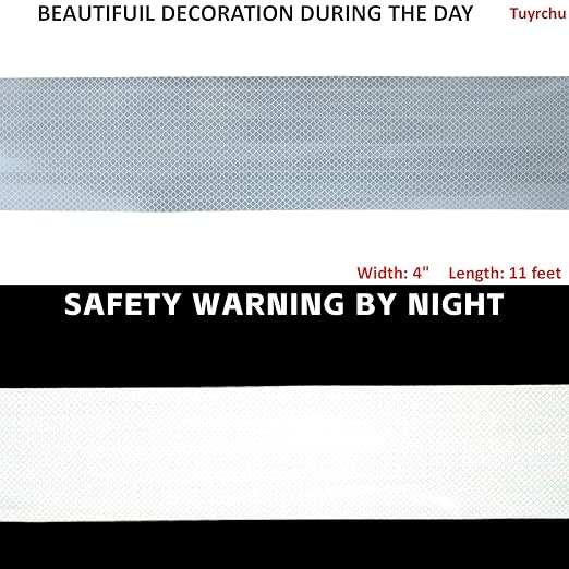 Non Fading White Reflective Tape Outdoor Waterproof 4 inch, High Visibility Warning Industrial Marking Tape,Safety Stickers (11 feet)