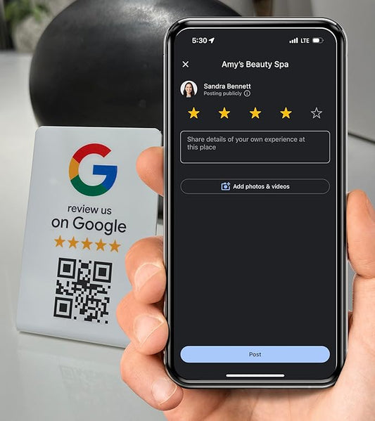 Google Review Stand - NFC & QR Code, Easy Setup, For All Businesses (1-Pack)