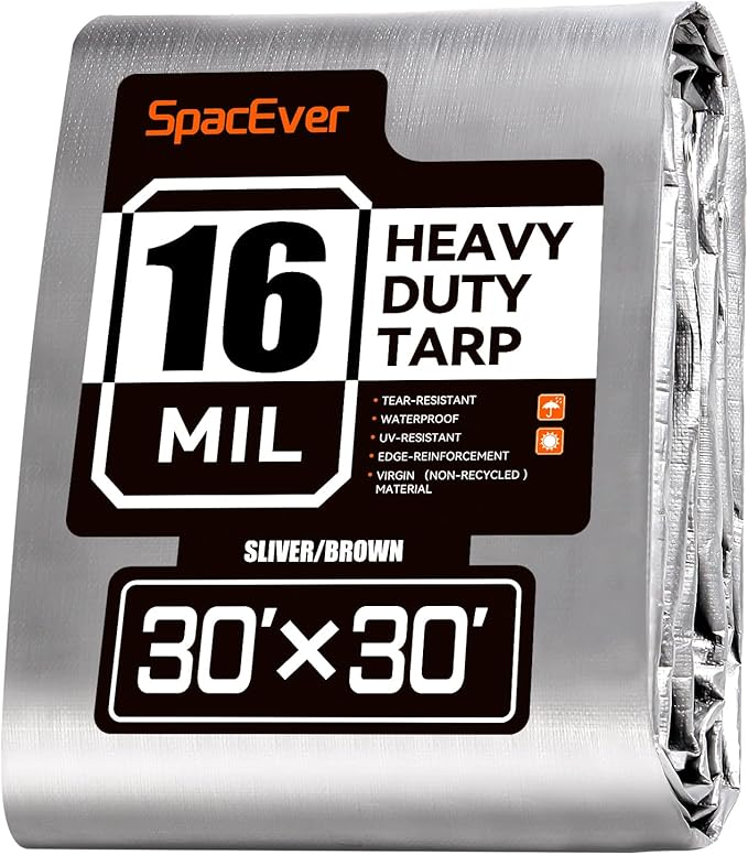 30x30 FT Tarp Waterproof, 16 Mil Tarps Heavy Duty Waterproof Multipurpose Protective Cover UV Resistant Rip & Tear Resistant of with Grommets Reversible for Home Boats Cars Camping
