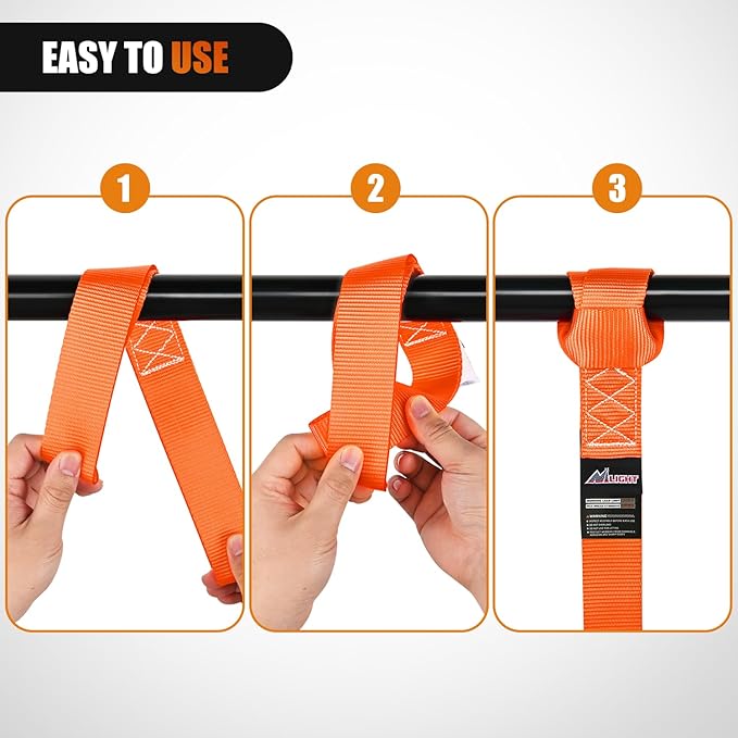 Nilight Soft Loop 1.7”×17" Motorcycle Tie Down Straps Heavy Duty 12000Lbs Max Break Strength for Securing ATV UTV Kayak Moving Cargo (8PK-Orange)