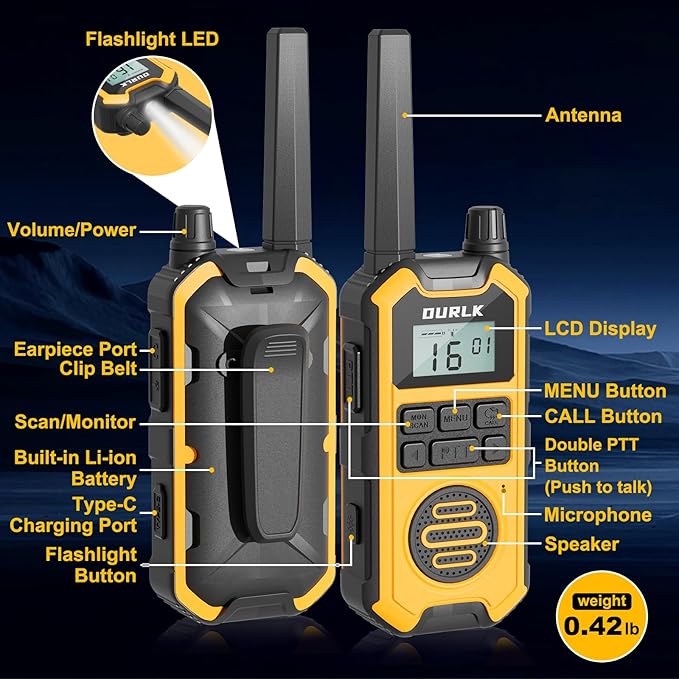 Walkie Talkies for Adults Long Range - Waterproof 4 Pack Rechargeable Heavy Duty FRS Two Way Radio with NOAA Weather Alert, 2500mAh, 22 Channels 121 CTCSS, Dual PTT & Dual Charging (Type-C/Dock)
