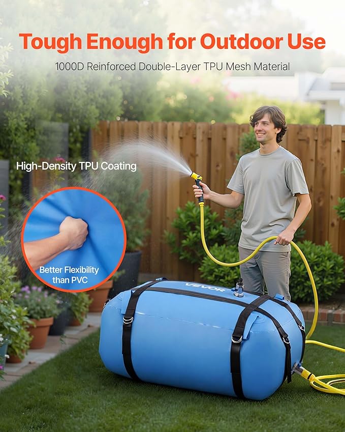 VEVOR Water Storage Bladder, 35 Gallon Large Capacity TPU Soft Water Bag, Portable & Collapsible Water Storage Containers, Leakproof & Wear-Resistant RV Waters Tank for Camping Irrigation Outdoor Use