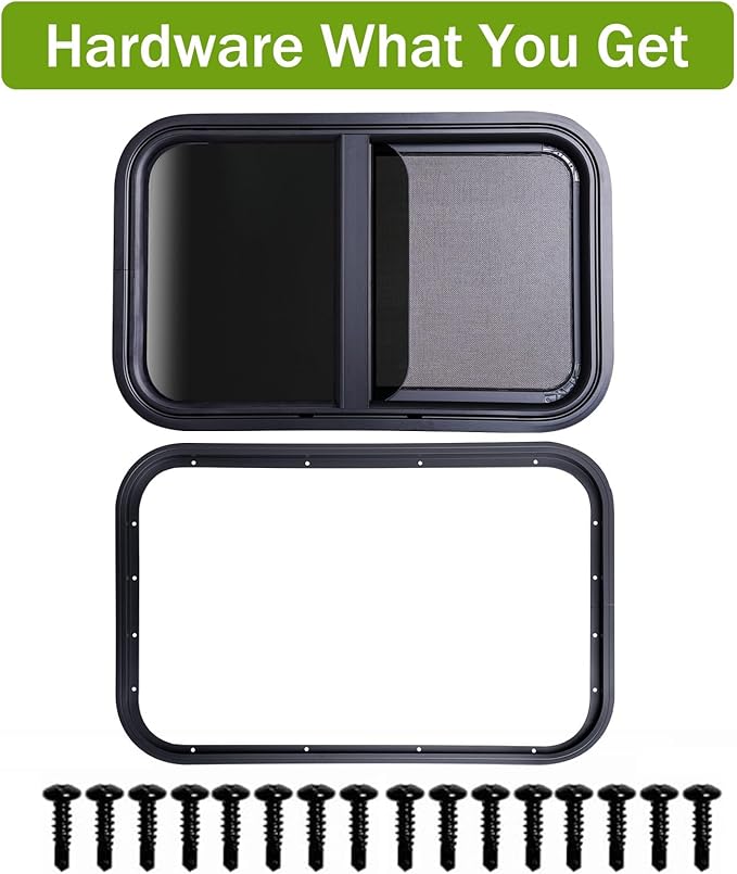 30"x20" RV Sliding Window - Horizontal Teardrop Style, DOT-Certified Tempered Glass & Trim Kit, Aluminum Alloy Frame w/Mesh Screen