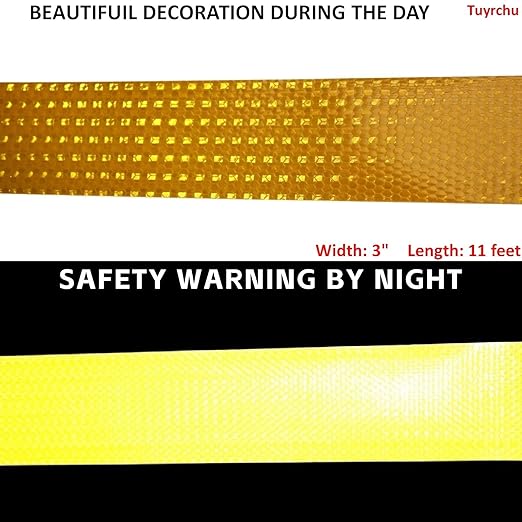 Yellow Reflective Tape 3 inch, Outdoor Waterproof High Visibility Warning Industrial Marking Tape, Safety Stickers (11 feet)