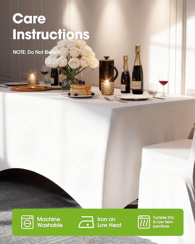 Pureegg Spandex Tablecloth 6ft - 10 Pack, Fitted and Tight Cloth for Rectangle Table, Wrinkle-Free and Stretch Table Cover for Party, Wedding, Banquet and Birthday, White