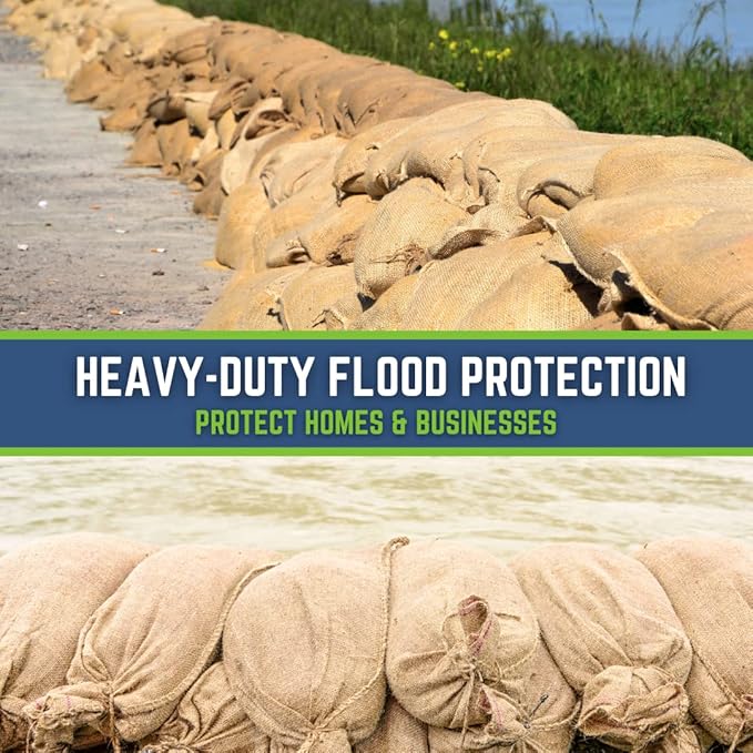 DURASACK Heavy Duty Burlap Sand Bags with Tie Strings Empty Sand-Bags for Flooding and Erosion Control, 14x26 inches, Pack of 5