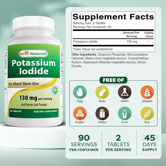 Best Naturals Potassium Iodide 130 mg per Serving - Dietary Supplement, 90 Tablets (1)