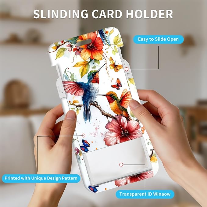 ID Badge Holder with Retractable Lanyard for Women & Men,Vertical ID Card Holder Wallet,Clear Window&Card Slot,Detachable Neck Strap for Nurse Teacher Office,Hummingbirds Floral Watercolor