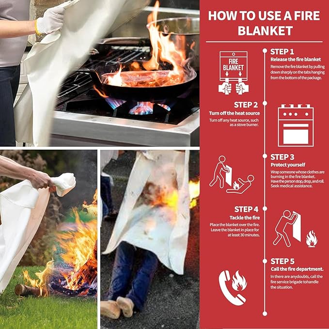 Fire Blanket, 71 in x47 in,Fiberglass Fire Blanket for Home,Kitchen,1 Pack