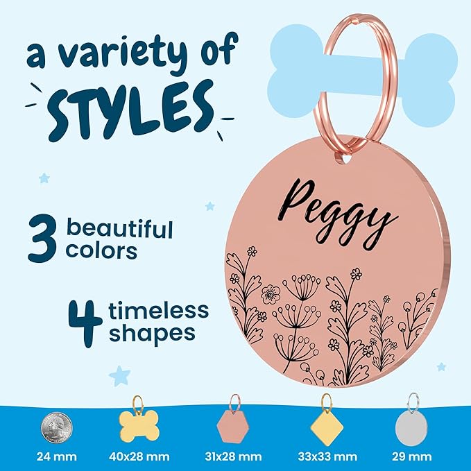PawFurEver Custom Engraved Pet ID Tag – Personalized Dog Name Tag for Dogs and Cats, Stainless Steel Collar Accessory with Cute Designs for pet Name Tags (Circle, Silver)