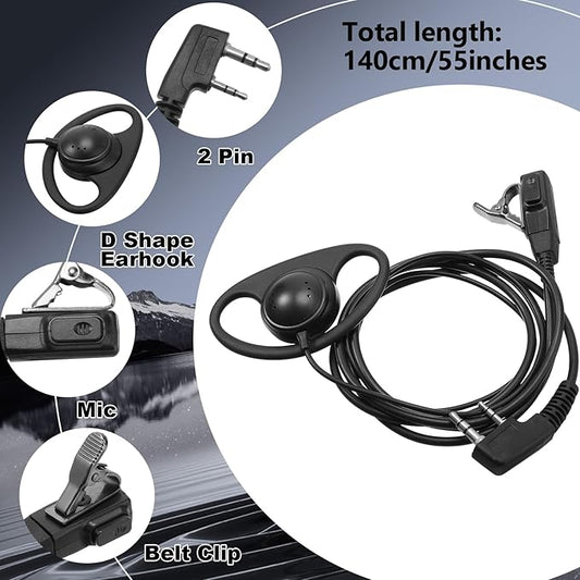 Macarrie 48 Pcs Radio Headset with Mic 2 Pin D Shape Walkie Talkie Earpiece with Mic Walkie Talkie Earpiece Compatible with Rt68 Rt19 Rt27 Rt28 Rt22 Rt21 H-777 2 Way Radios, Soft Ear