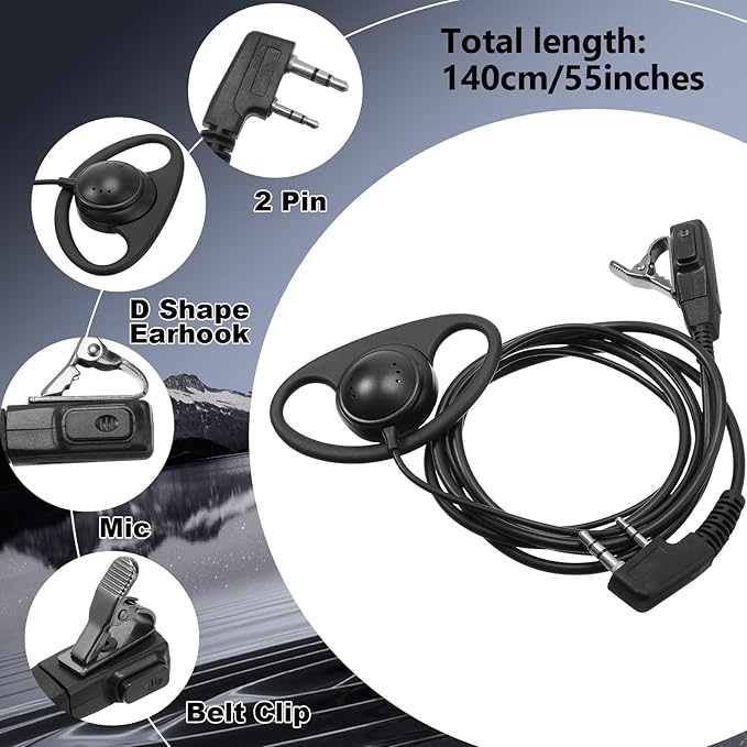 Macarrie 6 Pcs Radio Headset with Mic 2 Pin D Shape Walkie Talkie Earpiece with Mic Walkie Talkie Earpiece Compatible with Rt68 Rt19 Rt27 Rt28 Rt22 Rt21 H-777 2 Way Radios, Soft Ear