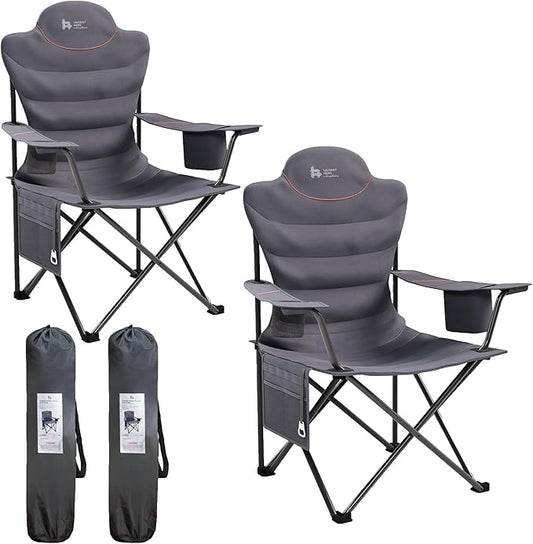 OUTSIDER Folding Camping Chair Heavy Duty Folding Chair 400lbs Oversized Outdoor Chairs with Cup Holder, Cooler Bag, Storage Pocket & Lumbar Support (Style-2, 2pcs)