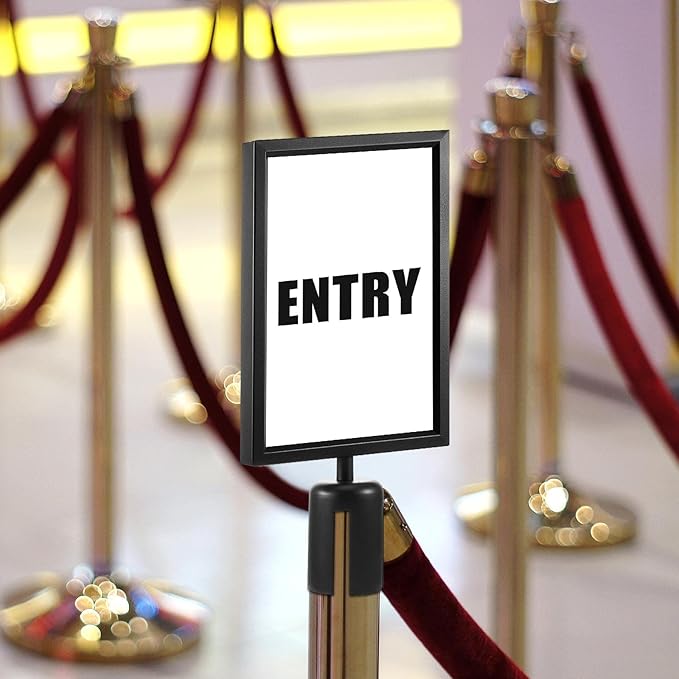 Taiyin 12 Pcs Stanchion Sign Holder Double Sided Sign Frame with Cover Stanchion Top Frames for 8.58 x 12.52 Inches Paper Size for Crowd Control Sentry Stanchions (Black)