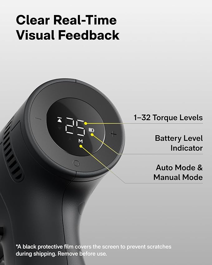 HOTO 25PCS Household Tool Kit with 16V Brushless Drill, Smart Display, 50 N·m Torque, 32 Torque Settings, USB-C Charging, LED Light, Includes Hammer, Wrench, Pliers, 8 x Drill Bits, 10 x Bits
