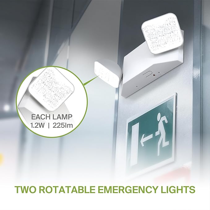 ASD LED Emergency Lights with Battery Backup - 120-277V UL 2.5W Two Square Head Adjustable for Business, Commercial Hardwired Damp Location Emergency Exit Power Outage Lights, 6 Pack