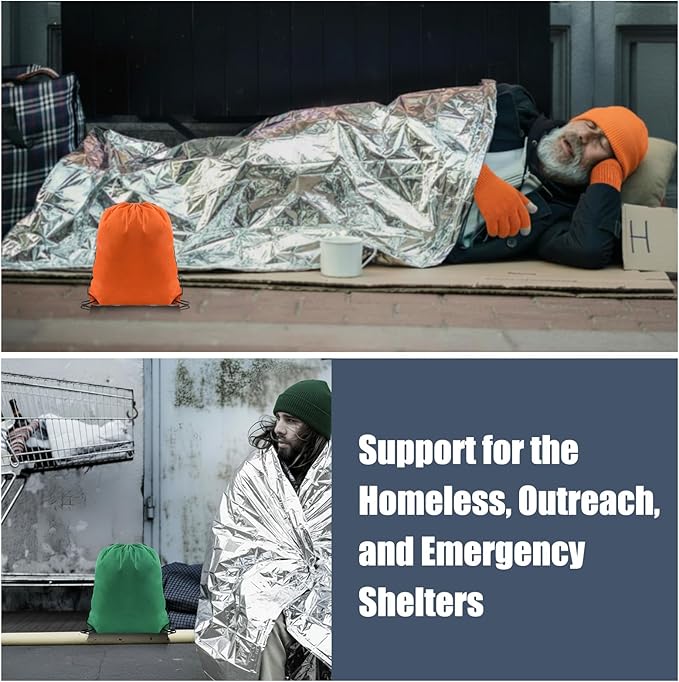 600 Pcs Homeless Care Package Supplies Bulk Winter Emergency Blankets Beanies Hat Gloves Scarves Socks Drawstring Bags for Men Women Cold Weather Camping Outdoor Survival Kit (10 Colors)