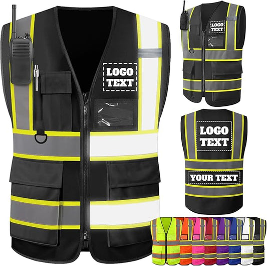 Custom Logo Safety Vest–Reflective High Visibility 2-Tone Work Vest for Men Construction Jacket Vests with Zipper Pockets