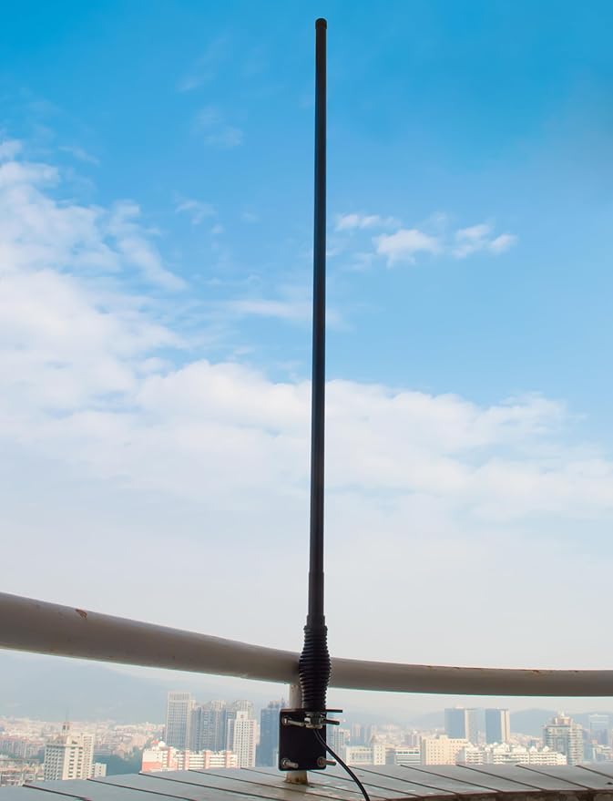GMRS Outdoor Fiberglass Antenna, 462-467Mhz 43.3In Base Antenna with 5Meter(16.4ft) RG58 Coax Cable and L Shape Bracket Spring for Baofeng Kenwood Midland Yaesu Icom Motorola Mobile Radio