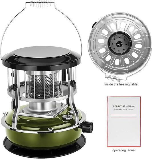 Indoor & Outdoor Kerosene Heater, Radiant Heating, Portable Non-Electric 9000 BTU Kerosene Stove for Camping, Hunting, Cooking (Army Green)