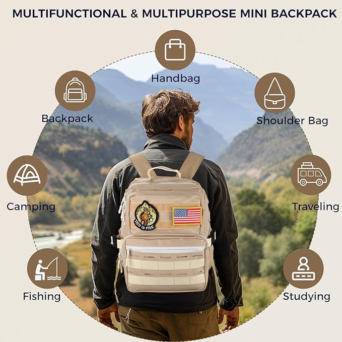 9L Mini Tactical Backpack for Men Women,Small Military Tactical Backpack for Sport,Gym,Hiking,Travel,Camping (Beige)