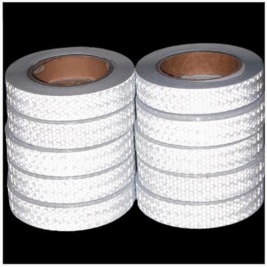 White Reflective Tape Outdoor Waterproof 1 inch Wide for Cars, High Visibility Safety Warning Adhesive Strips (66 feet, 10 Rolls)
