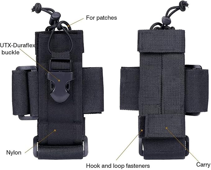 LUITON Tactical Molle Radio Pouch - Heavy Duty Holster Bag for Two-Way Walkie Talkies - Compatible with Bags/Packs/Duffels (Black)