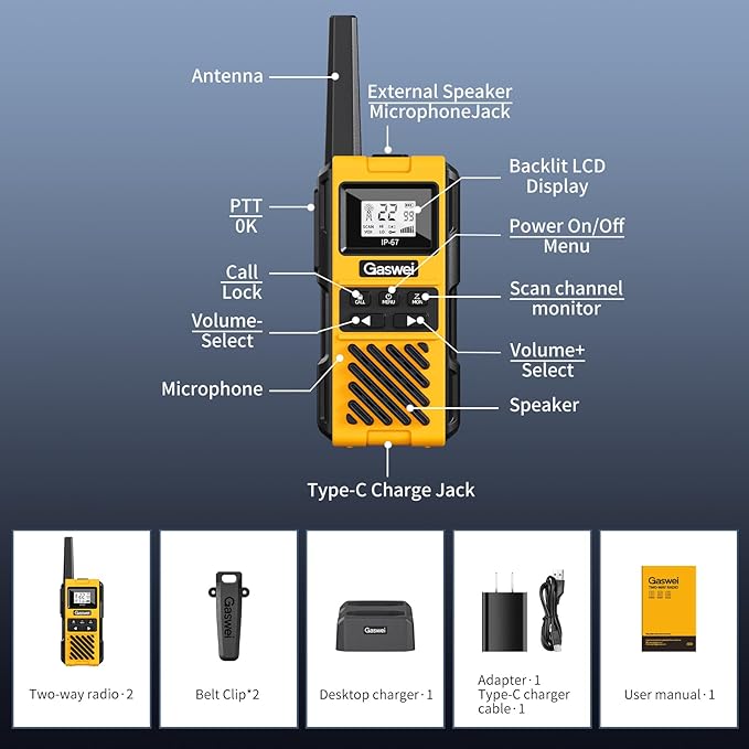 G1pro IP67 Waterproof Floating Walkie Talkies Long Range for Adults,Heavy Duty Two Way Radio,VOX,USB-C,Rechargeable Lithium Battery(4 Pack)
