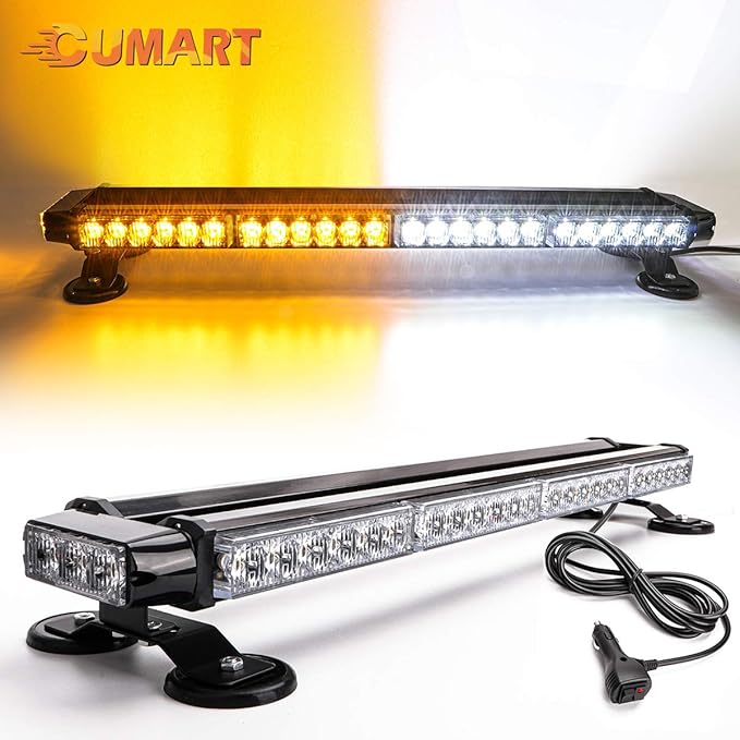 26.5" Amber white 54 LED Automotive Rooftop Beacon Emergency Warning Flashing Snow Plow Light Bar Strobe Light Traffic Advisor For Tow Work Truck with Magnetic Base Double Side
