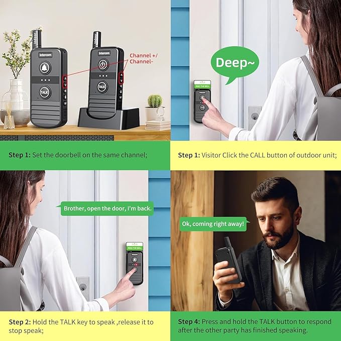 Doorbell Wireless, Intercoms Wireless for Home 4900ft Long Range Wireless Intercom System with Rechargeable Battery,3 Volume Levels,20 Ringtones for House Classroom Business