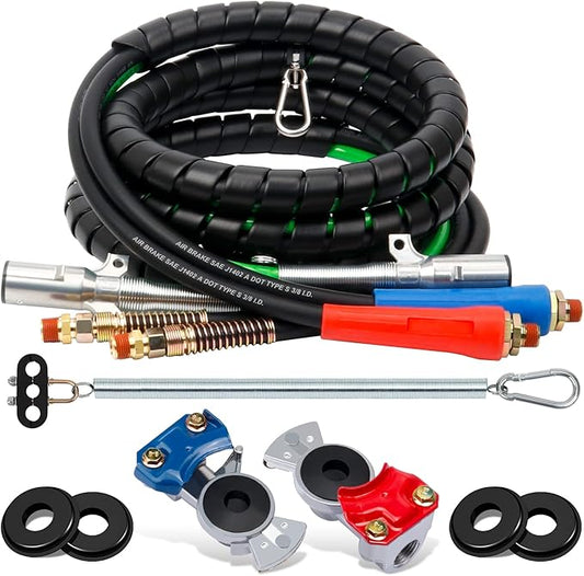 15ft 3 in 1 ABS & Power Air Line Hose with Glad Hand Tender Spring Kit Gladhand & Rubber Seals Air Lines for Semi Truck Tractor Trailer