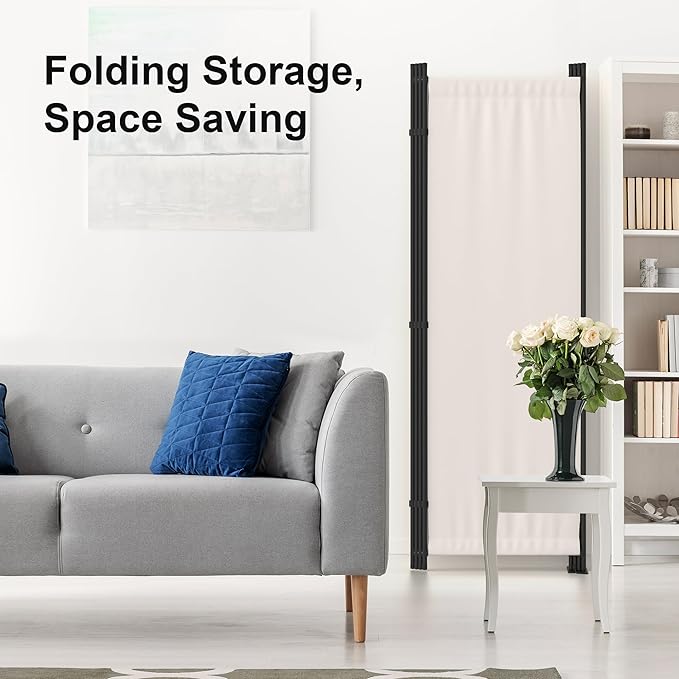 Room Divider 4 Panel Partition Room Dividers & Folding Privacy Screens w/ 3 Metal Feet,88" W Portable Wall Doubles as a Dressing Screen Wall Divider for Office Bedroom Children's Room,White